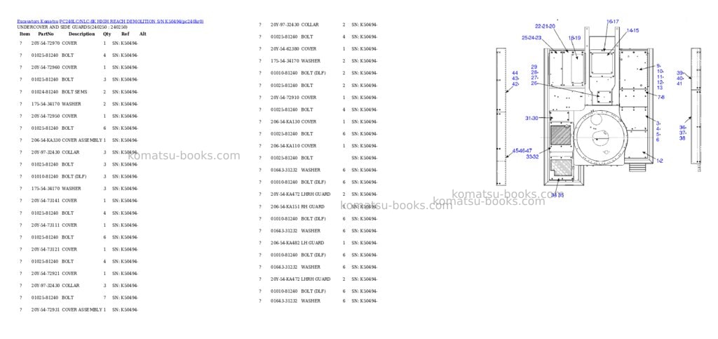 Komatsu pc240lc/nlc-8k high reach demolition s/n k50494 Parts catalog cover Page 3 Komatsu pc240lc/nlc-8k high reach demolition s/n k50494 Parts catalog cover Page 3