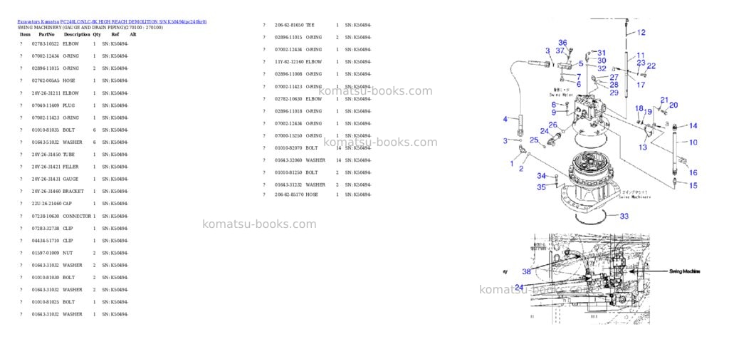 Komatsu pc240lc/nlc-8k high reach demolition s/n k50494 Parts catalog cover Page 5 Komatsu pc240lc/nlc-8k high reach demolition s/n k50494 Parts catalog cover Page 5