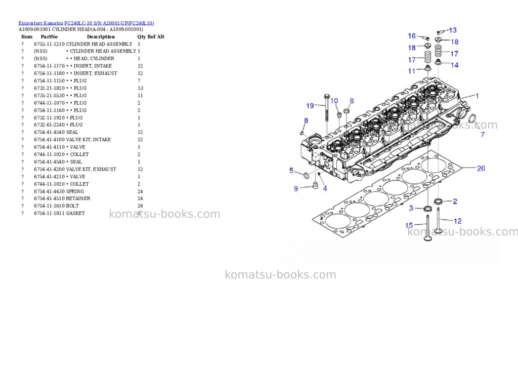 Komatsu pc240lc-10 s/n a20001-up Parts catalog cover Komatsu pc240lc-10 s/n a20001-up Parts catalog cover
