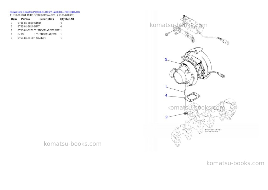 Komatsu pc240lc-10 s/n a20001-up Parts catalog cover Page 10 Komatsu pc240lc-10 s/n a20001-up Parts catalog cover Page 10