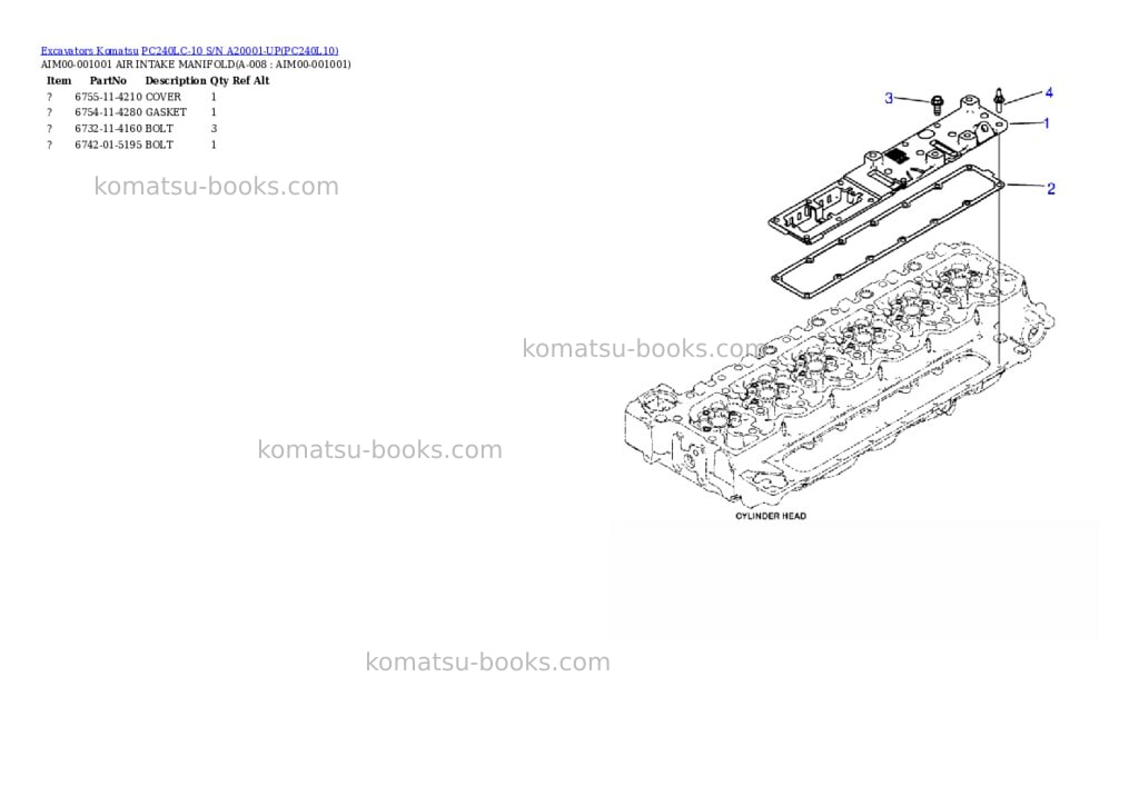 Komatsu pc240lc-10 s/n a20001-up Parts catalog cover Page 3 Komatsu pc240lc-10 s/n a20001-up Parts catalog cover Page 3