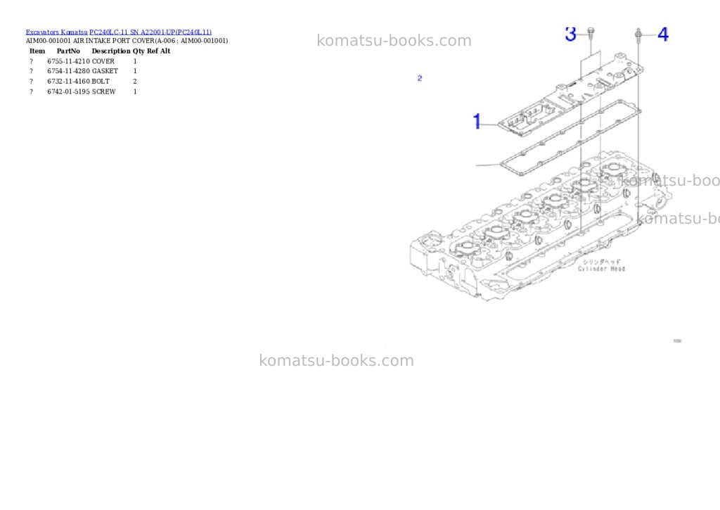 Komatsu pc240lc-11 sn a22001-up Parts catalog cover Page 2 Komatsu pc240lc-11 sn a22001-up Parts catalog cover Page 2