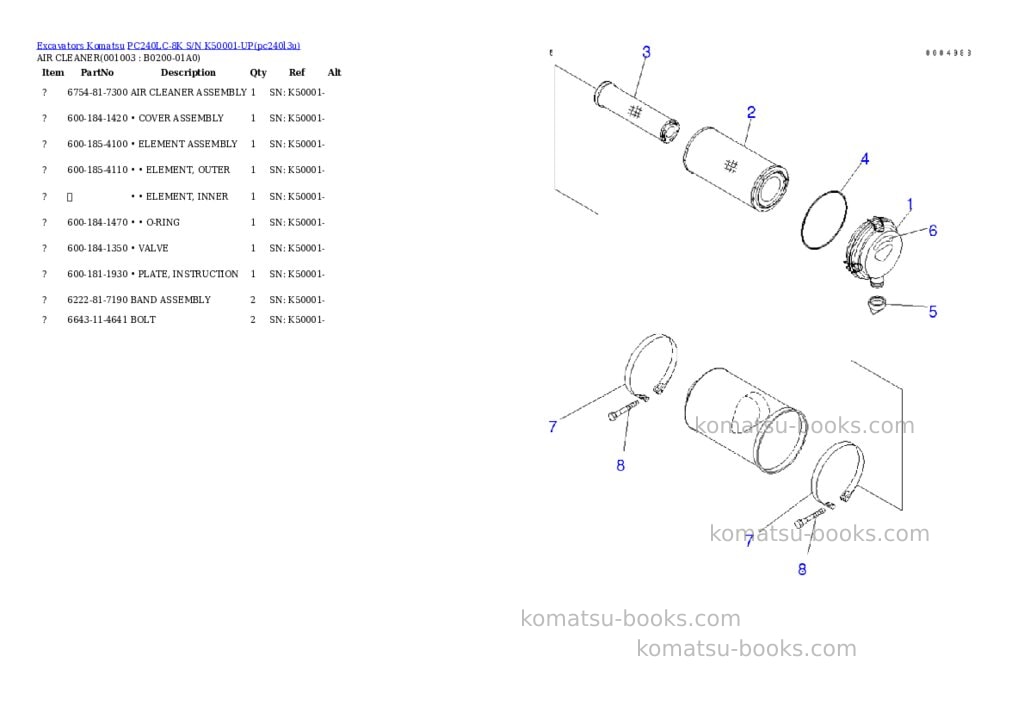 Komatsu pc240lc-8k s/n k50001-up Parts catalog cover Page 2