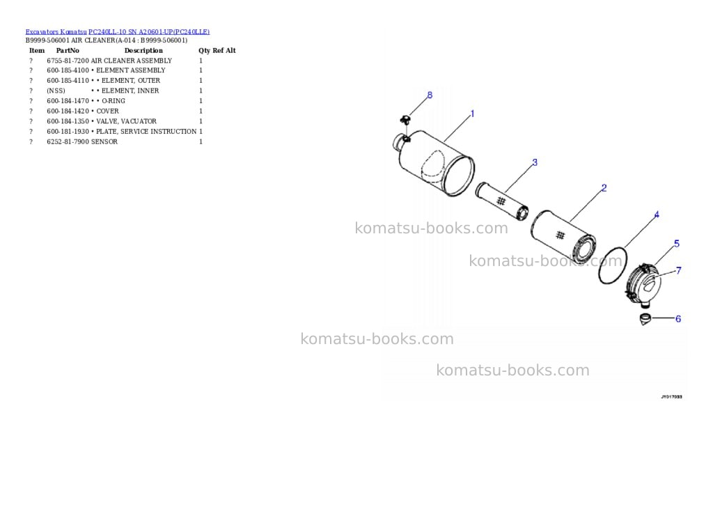 Komatsu pc240ll-10 sn a20601-up Parts catalog cover Page 6 Komatsu pc240ll-10 sn a20601-up Parts catalog cover Page 6