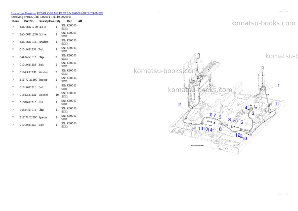 Komatsu pc240lc-10 mg prep s/n k60001-up Parts catalog cover Komatsu pc240lc-10 mg prep s/n k60001-up Parts catalog cover