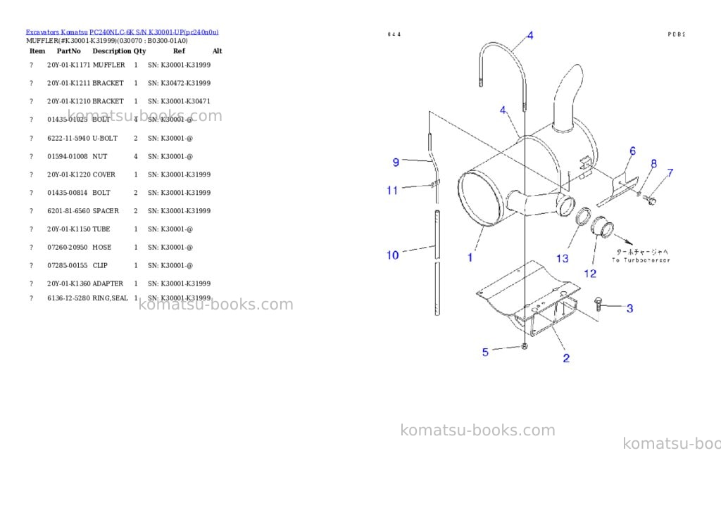 Komatsu pc240nlc-6k s/n k30001-up Parts catalog cover Page 6