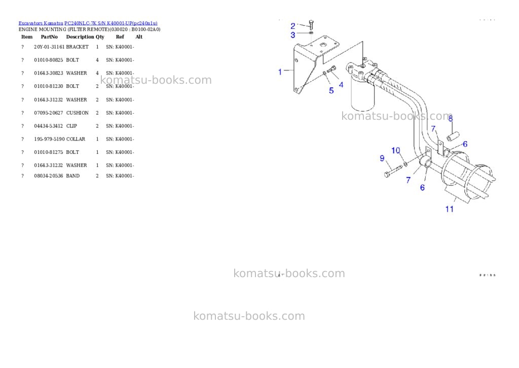 Komatsu pc240nlc-7k s/n k40001-up Parts catalog cover