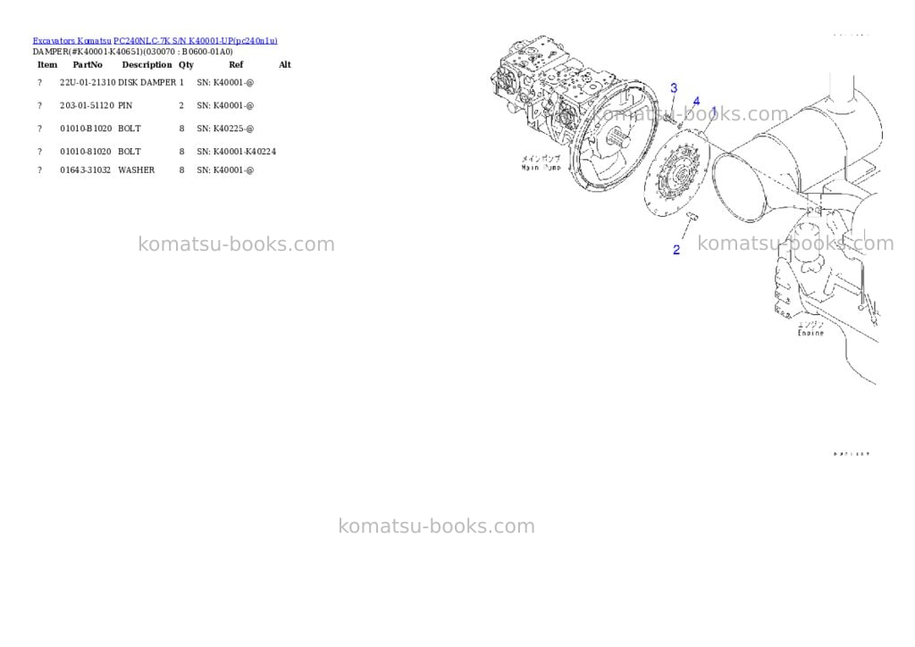 Komatsu pc240nlc-7k s/n k40001-up Parts catalog cover Page 6