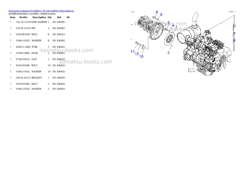 Komatsu pc240nlc-7k s/n k40001-up Parts catalog cover Page 7
