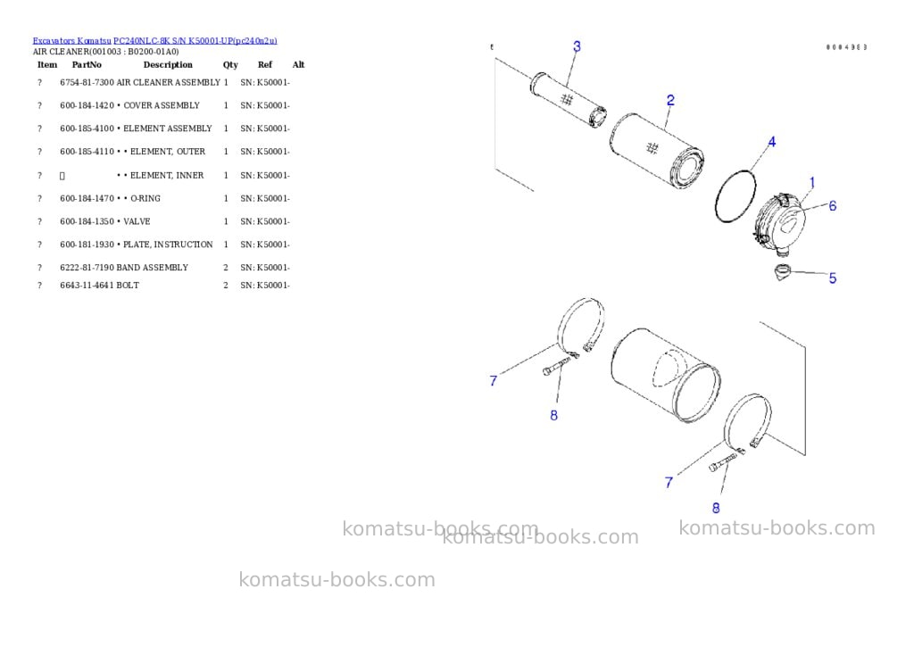 Komatsu pc240nlc-8k s/n k50001-up Parts catalog cover Page 2
