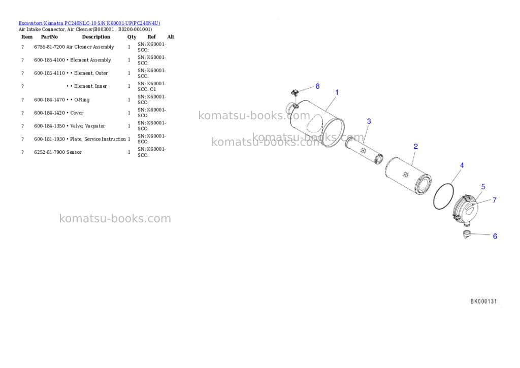 Komatsu pc240nlc-10 s/n k60001-up Parts catalog cover Page 5 Komatsu pc240nlc-10 s/n k60001-up Parts catalog cover Page 5