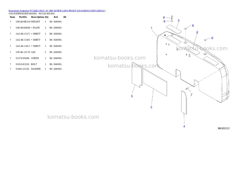 Komatsu pc240lc/nlc-10 18m super long front s/n k60001-up Parts catalog cover Page 4 Komatsu pc240lc/nlc-10 18m super long front s/n k60001-up Parts catalog cover Page 4