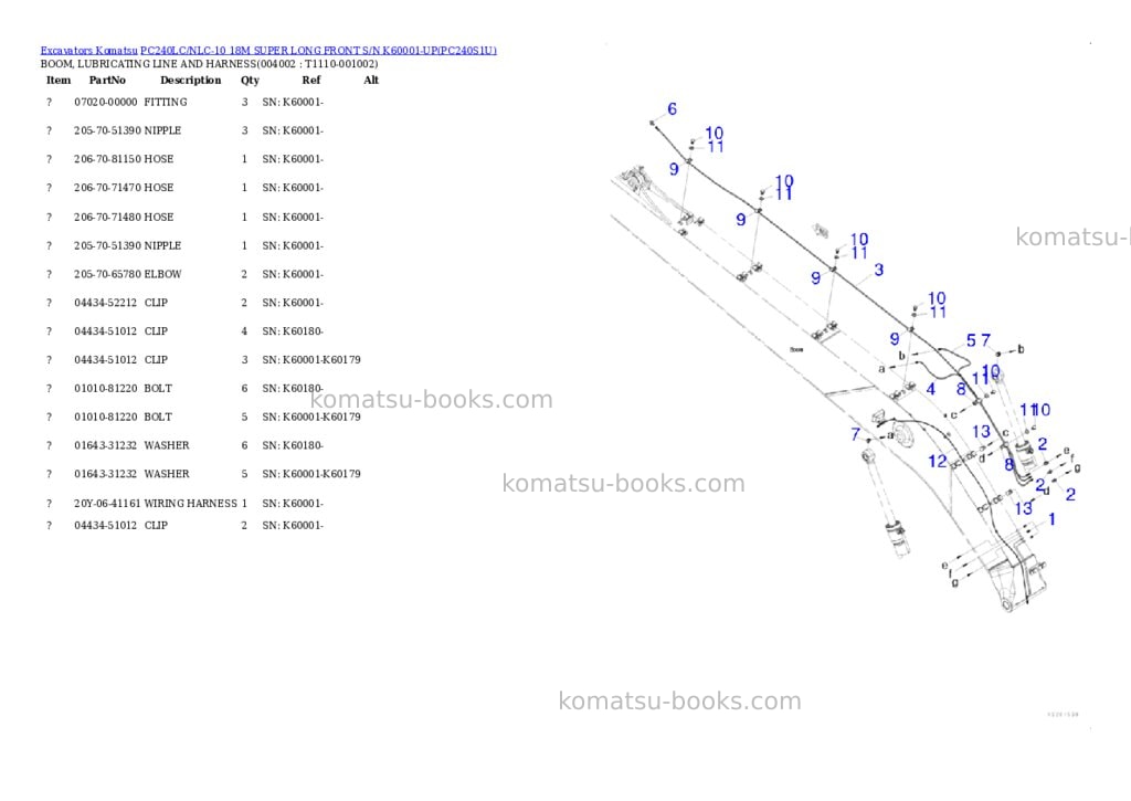 Komatsu pc240lc/nlc-10 18m super long front s/n k60001-up Parts catalog cover Page 6 Komatsu pc240lc/nlc-10 18m super long front s/n k60001-up Parts catalog cover Page 6