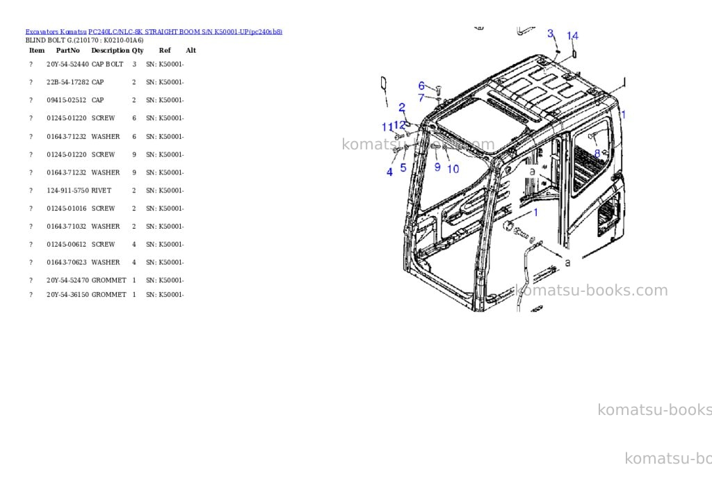 Komatsu pc240lc/nlc-8k straight boom s/n k50001-up Parts catalog cover Page 6 Komatsu pc240lc/nlc-8k straight boom s/n k50001-up Parts catalog cover Page 6