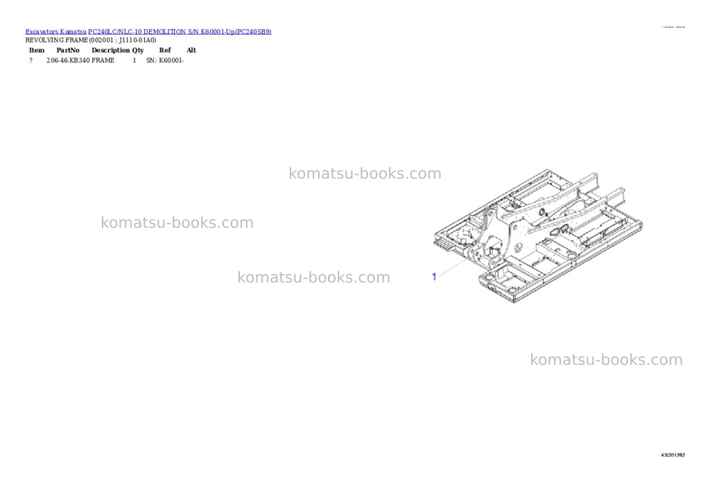 Komatsu pc240lc/nlc-10 demolition s/n k60001-up Parts catalog cover Komatsu pc240lc/nlc-10 demolition s/n k60001-up Parts catalog cover