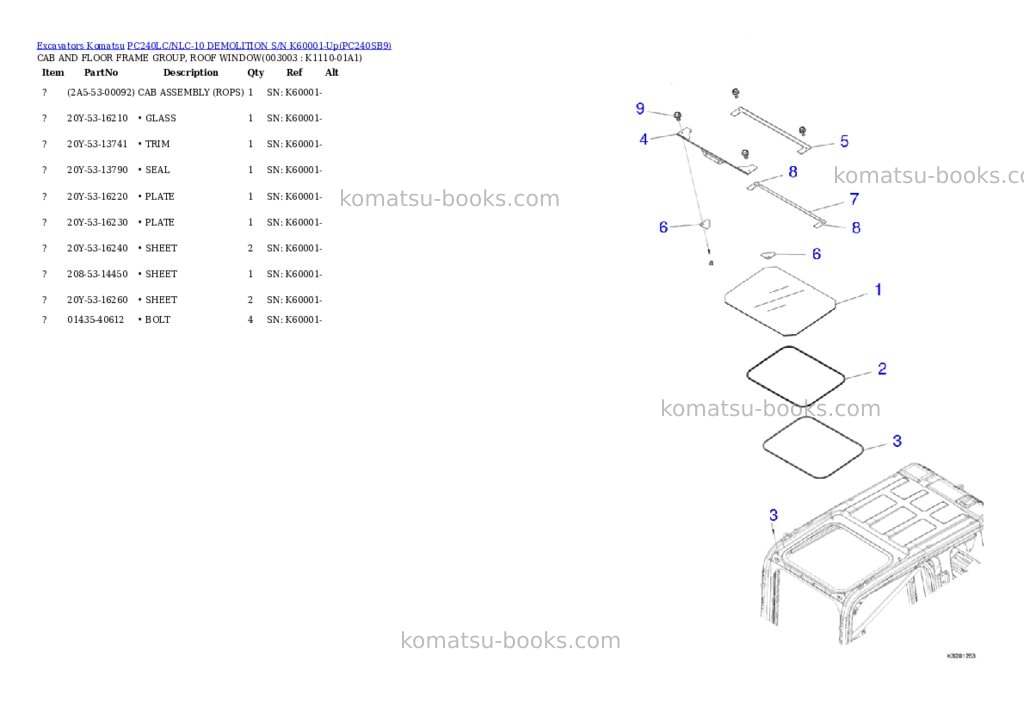 Komatsu pc240lc/nlc-10 demolition s/n k60001-up Parts catalog cover Page 5 Komatsu pc240lc/nlc-10 demolition s/n k60001-up Parts catalog cover Page 5