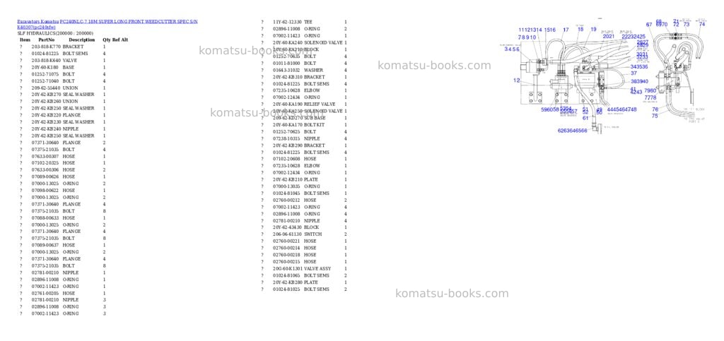 Komatsu pc240nlc-7 18m super long front weedcutter spec s/n k40307 Parts catalog cover Komatsu pc240nlc-7 18m super long front weedcutter spec s/n k40307 Parts catalog cover