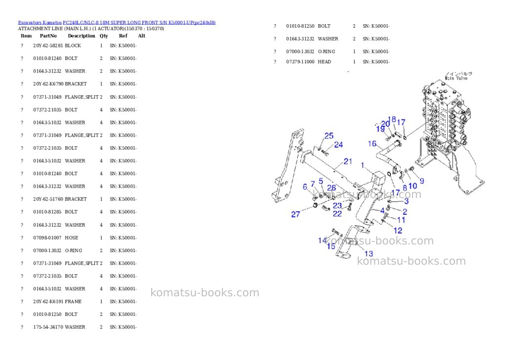 Komatsu pc240lc/nlc-8 18m super long front s/n k50001-up Parts catalog cover
