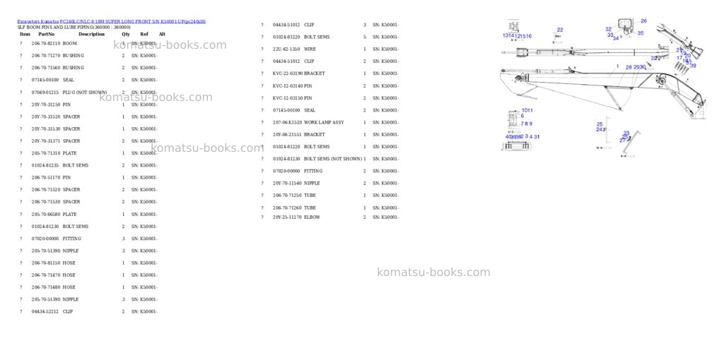 Komatsu pc240lc/nlc-8 18m super long front s/n k50001-up Parts catalog cover Page 6