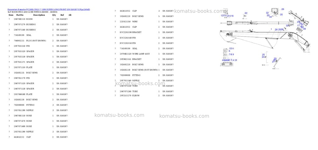 Komatsu pc240lc/nlc-7 18m super long front s/n k40307-up Parts catalog cover