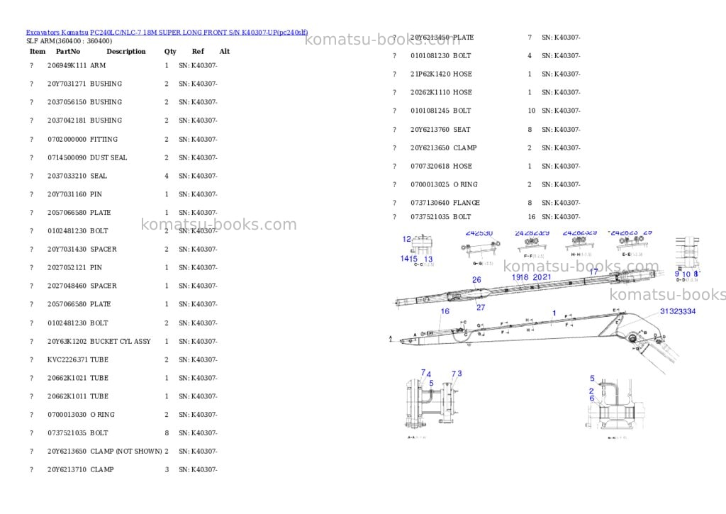 Komatsu pc240lc/nlc-7 18m super long front s/n k40307-up Parts catalog cover Page 5
