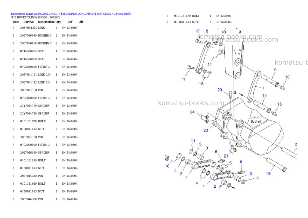 Komatsu pc240lc/nlc-7 18m super long front s/n k40307-up Parts catalog cover Page 6