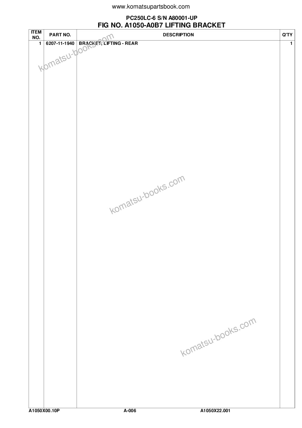 Komatsu pc250lc-6l s/n a80001-up Parts catalog cover Page 9