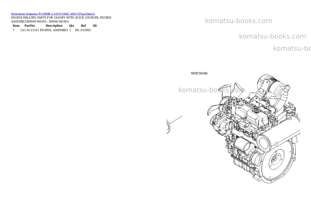 Komatsu PC26MR-5 S/N F10001 AND UP Parts catalog cover Page 10