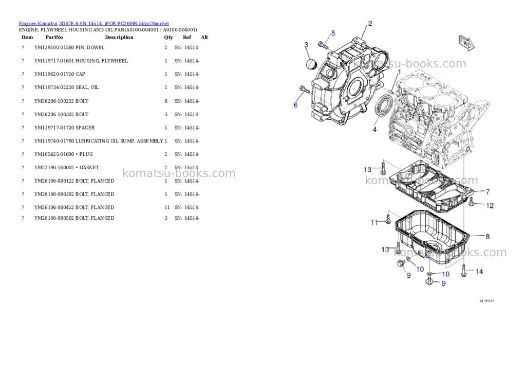 Komatsu 3D67E-6 SN 14514- (FOR PC26MR-5) Parts catalog cover Page 2 Komatsu 3D67E-6 SN 14514- (FOR PC26MR-5) Parts catalog cover Page 2