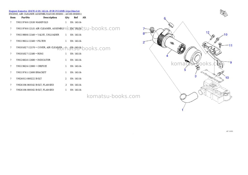 Komatsu 3D67E-6 SN 14514- (FOR PC26MR-5) Parts catalog cover Page 4 Komatsu 3D67E-6 SN 14514- (FOR PC26MR-5) Parts catalog cover Page 4