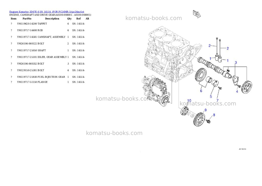 Komatsu 3D67E-6 SN 14514- (FOR PC26MR-5) Parts catalog cover Page 6 Komatsu 3D67E-6 SN 14514- (FOR PC26MR-5) Parts catalog cover Page 6