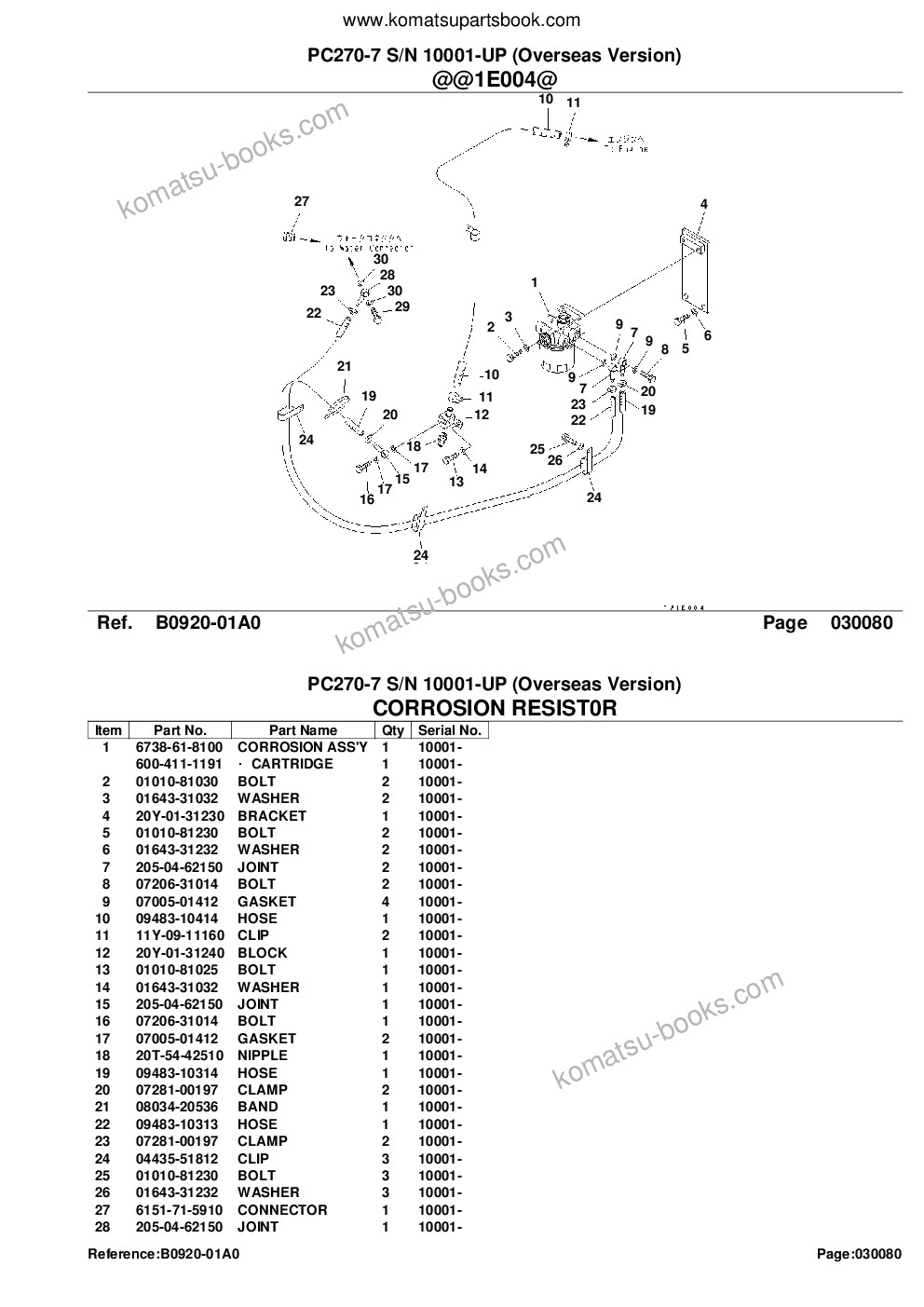 Komatsu pc270-7 s/n 10001-up overseas version Parts catalog cover Page 10