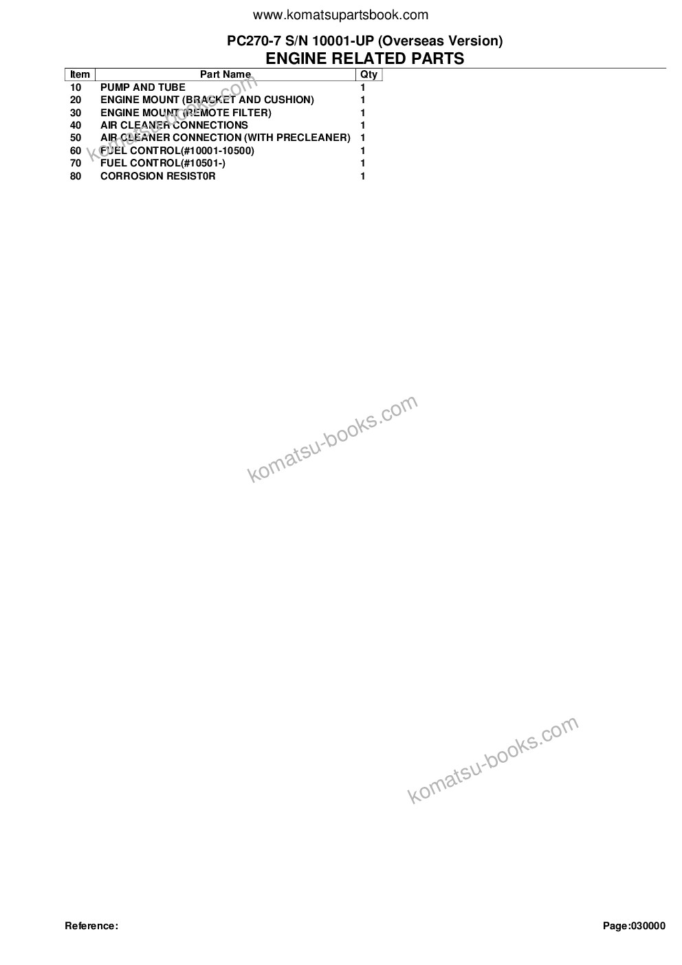 Komatsu pc270-7 s/n 10001-up overseas version Parts catalog cover Page 2