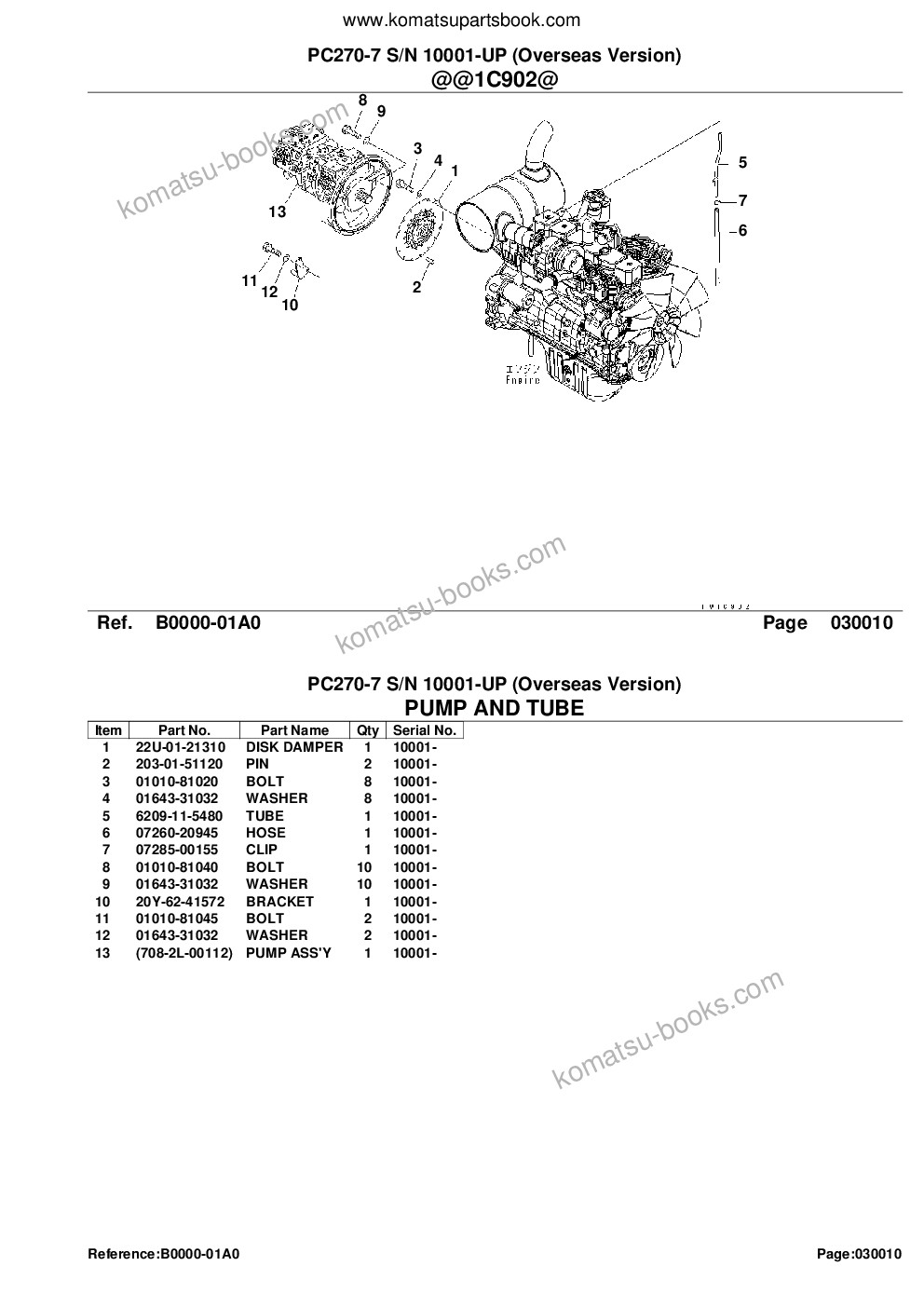 Komatsu pc270-7 s/n 10001-up overseas version Parts catalog cover Page 3