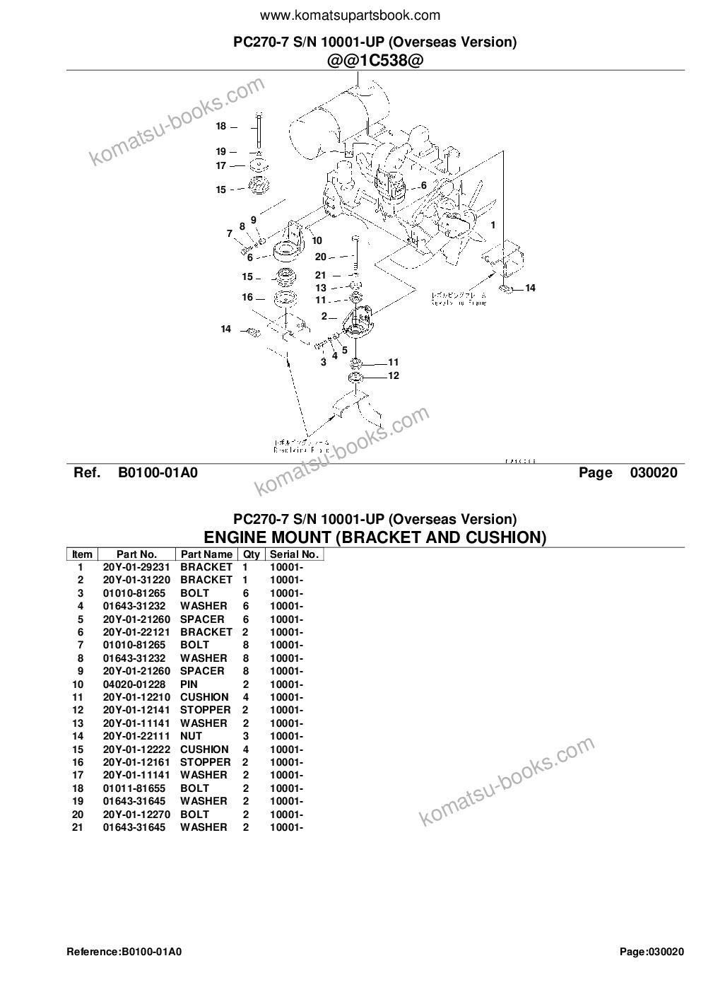 Komatsu pc270-7 s/n 10001-up overseas version Parts catalog cover Page 4