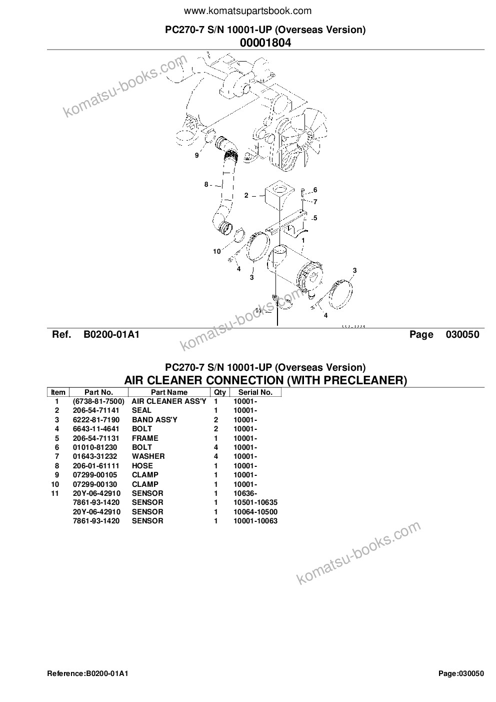 Komatsu pc270-7 s/n 10001-up overseas version Parts catalog cover Page 7