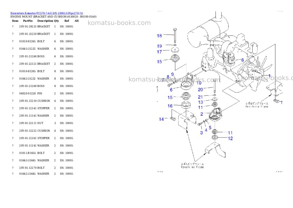 Komatsu pc270-7-ag s/n 10001-up Parts catalog cover Komatsu pc270-7-ag s/n 10001-up Parts catalog cover