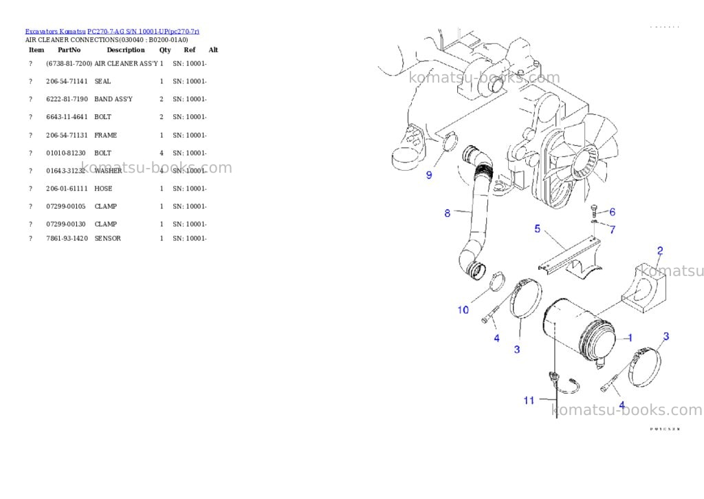 Komatsu pc270-7-ag s/n 10001-up Parts catalog cover Page 3 Komatsu pc270-7-ag s/n 10001-up Parts catalog cover Page 3