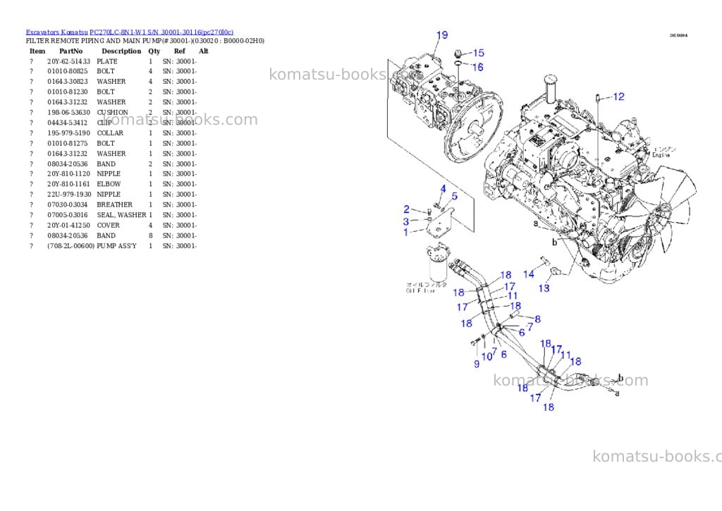 Komatsu pc270lc-8n1-w1 s/n 30001-30116 Parts catalog cover