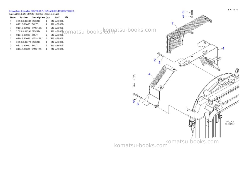 Komatsu pc270lc-7l s/n a86001-up Parts catalog cover Page 10 Komatsu pc270lc-7l s/n a86001-up Parts catalog cover Page 10