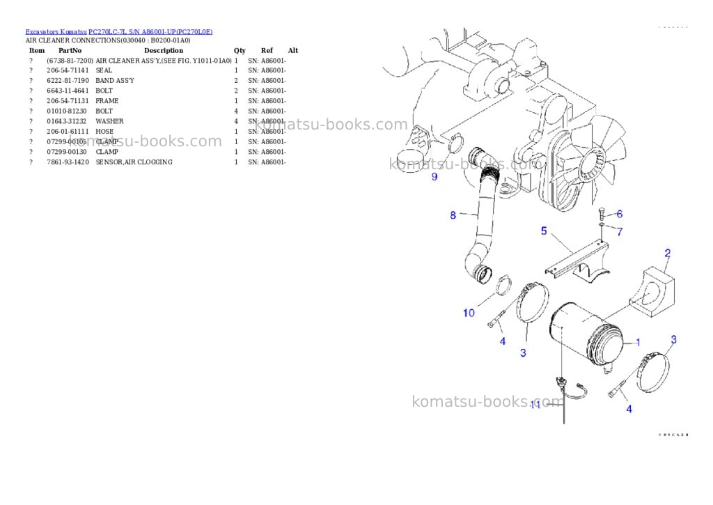 Komatsu pc270lc-7l s/n a86001-up Parts catalog cover Page 3 Komatsu pc270lc-7l s/n a86001-up Parts catalog cover Page 3