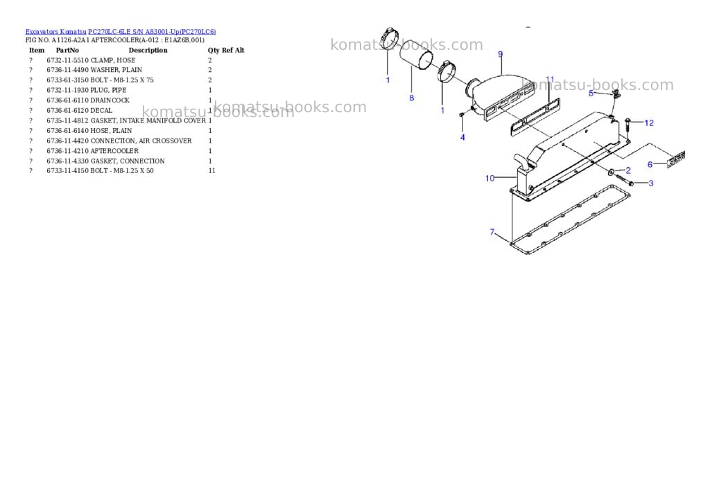 Komatsu pc270lc-6le s/n a83001-up Parts catalog cover Page 6