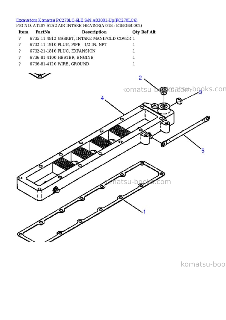 Komatsu pc270lc-6le s/n a83001-up Parts catalog cover Page 8