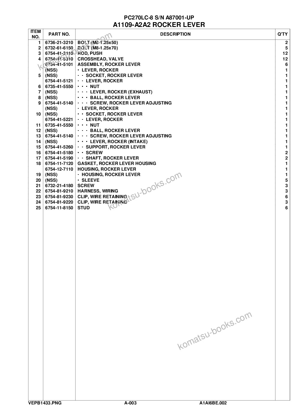 Komatsu pc270lc-8 s/n a87001-up Parts catalog cover Page 6 Komatsu pc270lc-8 s/n a87001-up Parts catalog cover Page 6