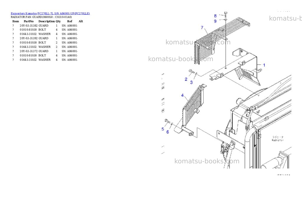 Komatsu pc270ll-7l s/n a86001-up Parts catalog cover Page 10