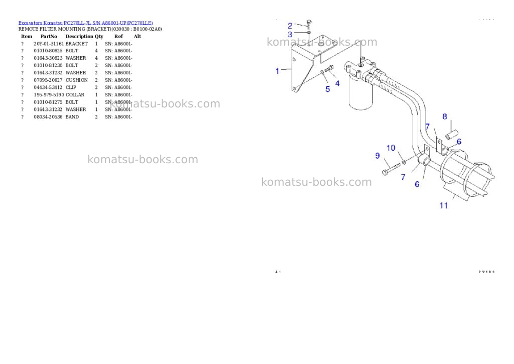 Komatsu pc270ll-7l s/n a86001-up Parts catalog cover Page 2