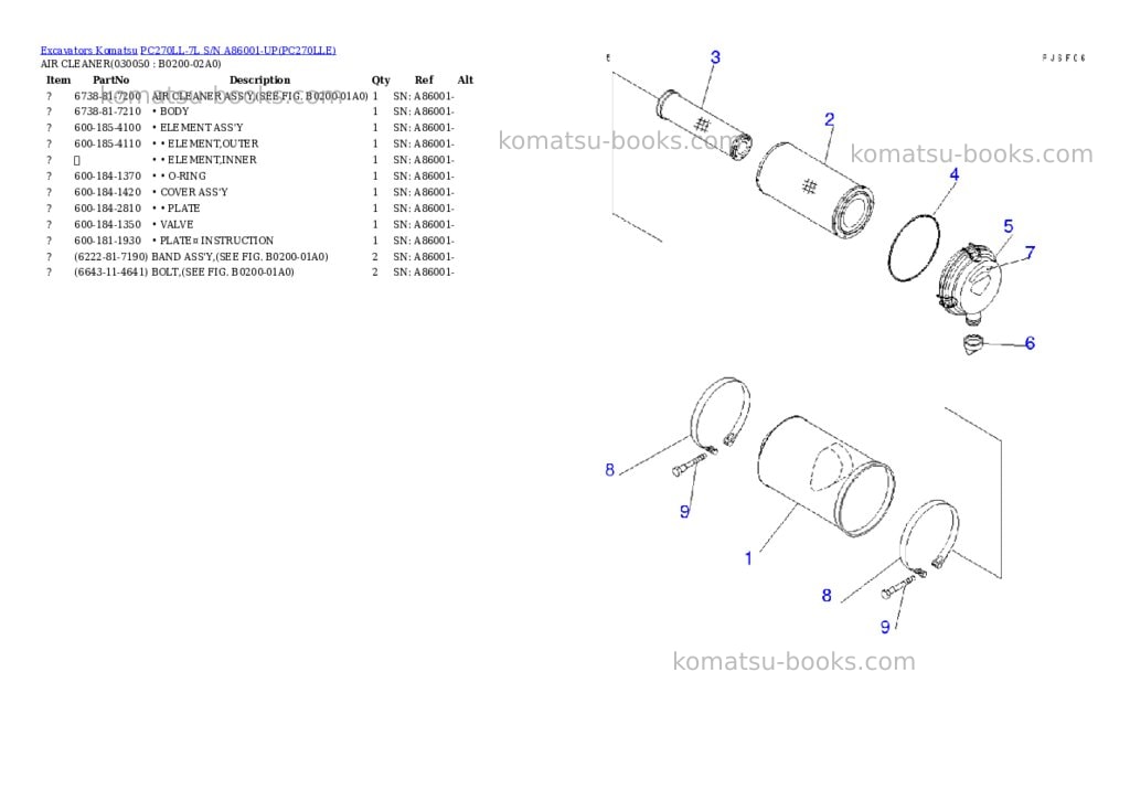 Komatsu pc270ll-7l s/n a86001-up Parts catalog cover Page 4