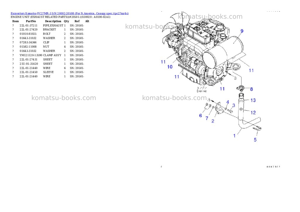 Komatsu PC27MR-3 S/N 20002-20508 (For N.America, Canopy spec.) Parts catalog cover Komatsu PC27MR-3 S/N 20002-20508 (For N.America, Canopy spec.) Parts catalog cover