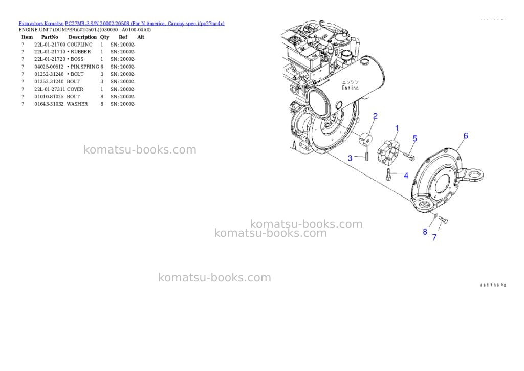 Komatsu PC27MR-3 S/N 20002-20508 (For N.America, Canopy spec.) Parts catalog cover Page 2 Komatsu PC27MR-3 S/N 20002-20508 (For N.America, Canopy spec.) Parts catalog cover Page 2