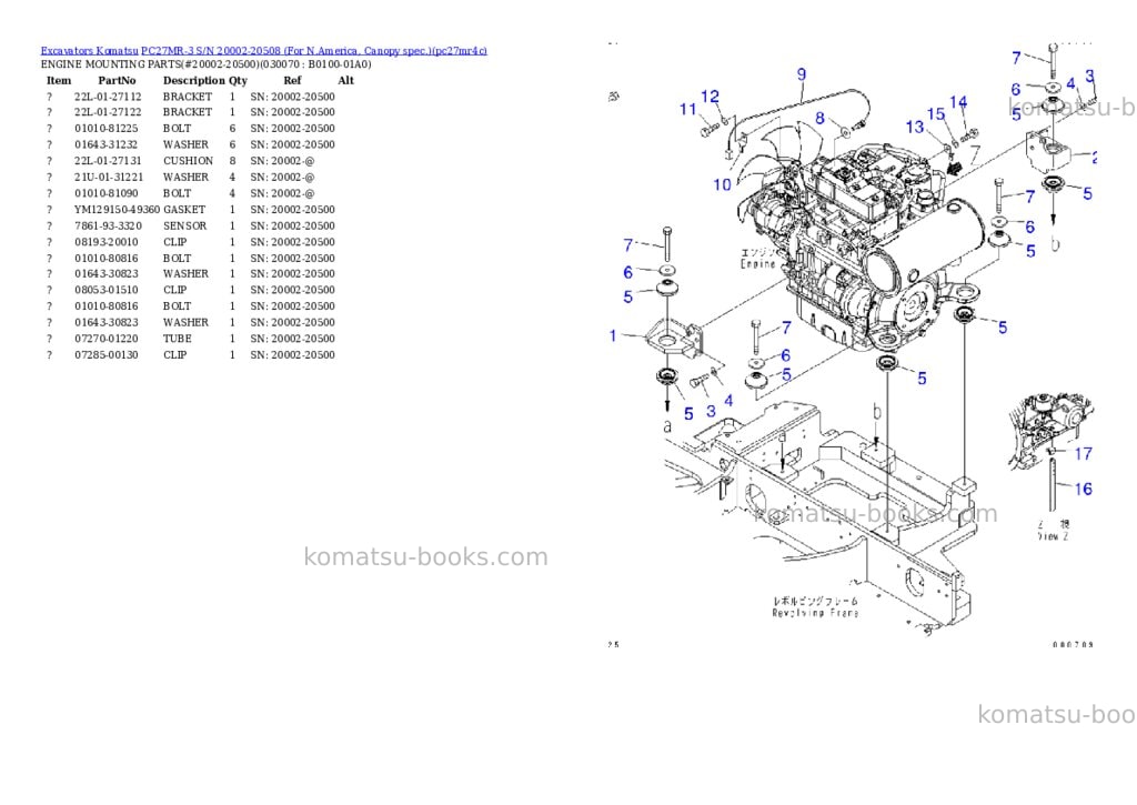 Komatsu PC27MR-3 S/N 20002-20508 (For N.America, Canopy spec.) Parts catalog cover Page 6 Komatsu PC27MR-3 S/N 20002-20508 (For N.America, Canopy spec.) Parts catalog cover Page 6